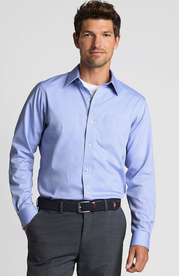 ランズエンド メンズ トップス シャツ Lands End Solid No Iron Supima Pinpoint Straight Collar Dresshirt Light Blue ブルー