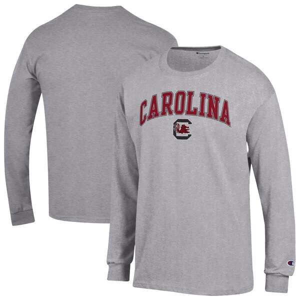 チャンピオン メンズ トップス Tシャツ ロゴ MensChampion Heather Gray South Carolina Gamecocks Arch Over Logo Long Sleev
