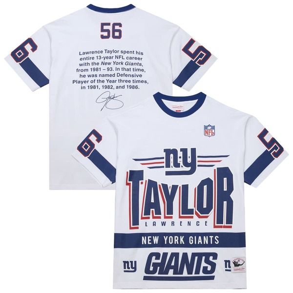 ミッチェルネス メンズ トップス Tシャツ ヴィンテージ ロゴ MensMitchell Ness Lawrence Taylor White New York Giants Name Number