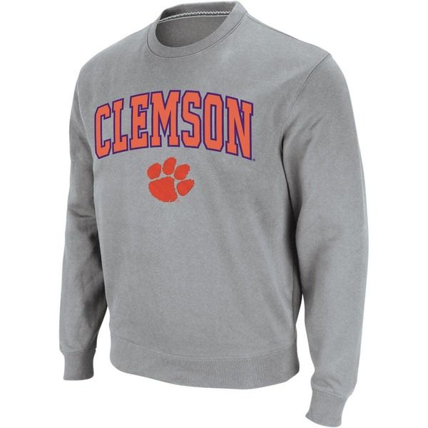 コロシアム メンズ アウター パーカー・スウェット クルーネック シャツ ロゴ Mens Colosseum Heathered Gray Clemson Tigers Arch Logo Crew