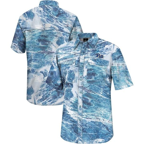 コロシアム メンズ トップス シャツ Mens Colosseum Blue Pitt Panthers Realtree Aspect Charter FullButton Fishing Shir