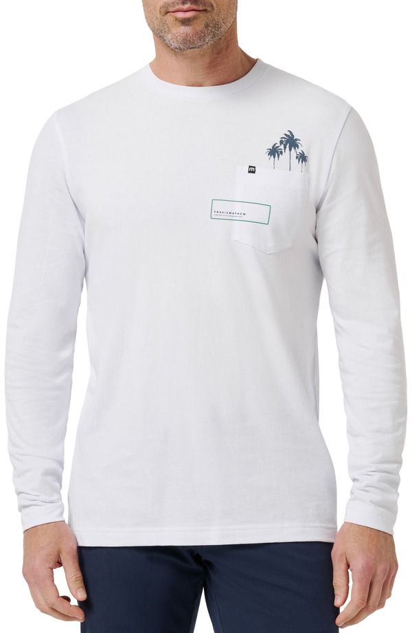 トラビスマヒュー メンズ トップス Tシャツ コットン TravisMathew Reef Stop Long Sleeve Cotton PocketShirt White ホワイト