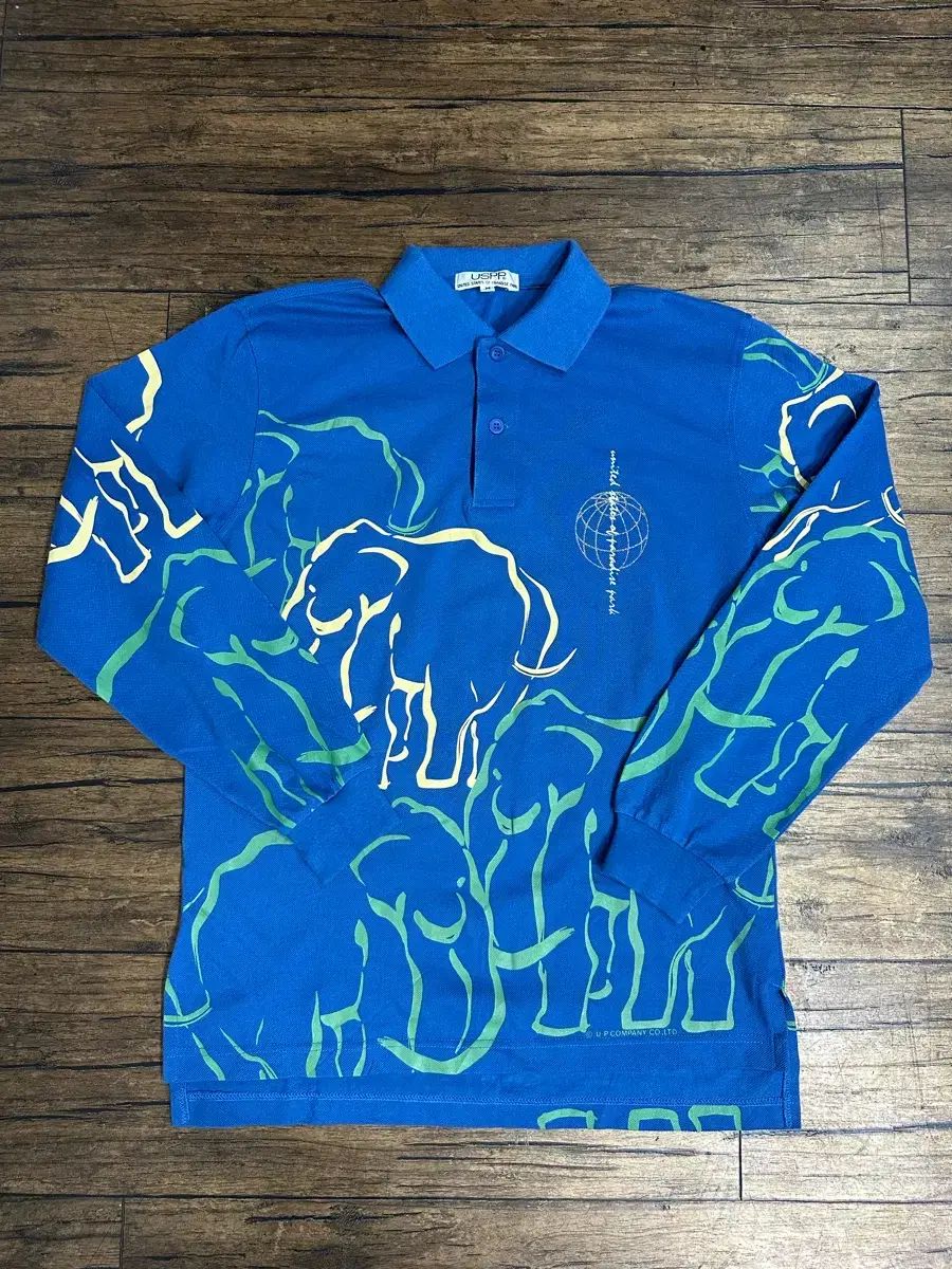 USPP 日本 ヴィンテージ 象 オールオーバー プリンティング 長袖 ポロTシャツ M