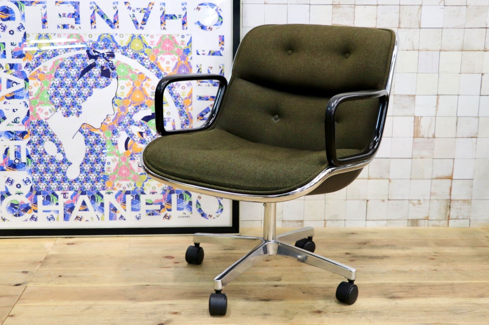 GMJK174I〇Pollock / ポロックチェア ヴィンテージ デスクチェア モスグリーン ミッドセンチュリー デザイナーズ KOKUYOリペア 名作椅子