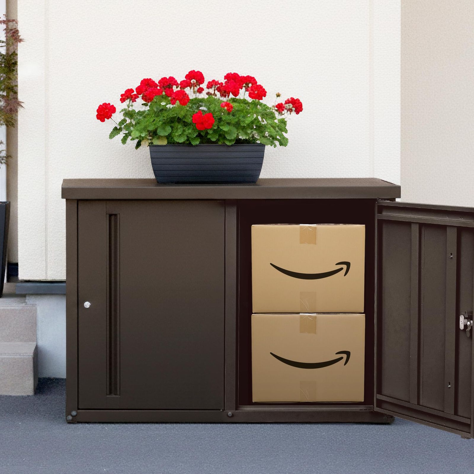 ガーデンマスター(Gardenmaster) 物置 屋外 宅配ボックス 収納庫 幅122.7×奥行49.5×高さ93.4cm 二重構造鍵付き 安心設計 可動棚10㎝間隔 棚板1枚 転倒防止設計 TSSB-0129 ダークブラウン