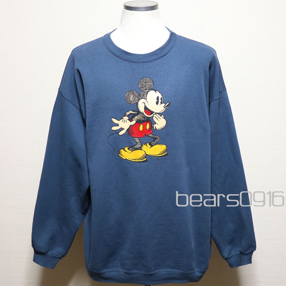 【90sミッキーマウス】スウェット メンズ XL 美品 ネイビーグリーン ヴィンテージディズニー ヘインズ ヘビーウェイト オーバーサイズ 長袖 アメリカ古着