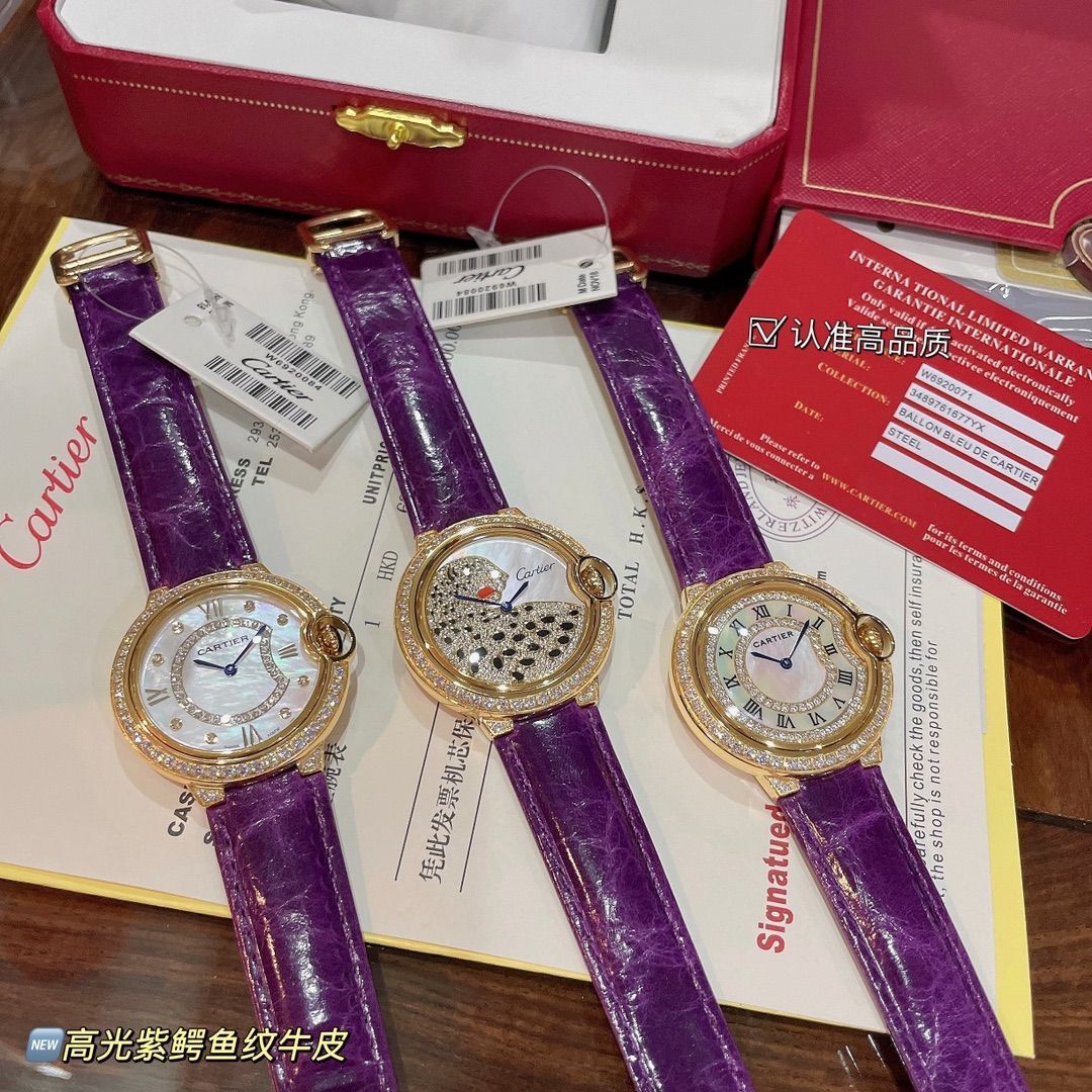 CARTIER カルティエ バロンブルー レディース腕時計 36mm｜パープルクロコダイルレザー×ダイヤモンド文字盤｜本日限定特価新品未使用-WTO輸入5