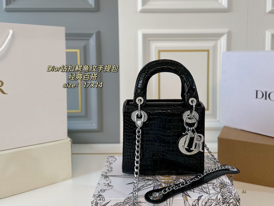 【今日特価】DIOR Lady Dior 満ストーンボタンとアリゲーター柄のハンドバッグ！送料無料で今の在庫はお得な価格です！WT1輸入
