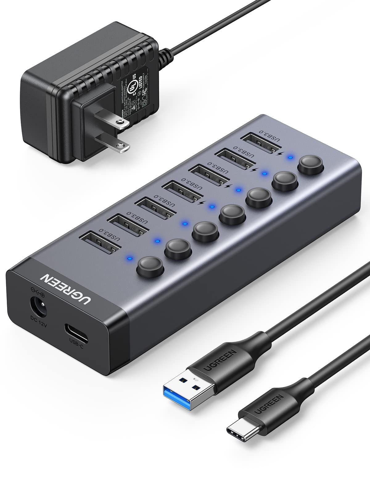 UGREEN USB ハブ 7ポート3.0 hub 5Gbps高速伝送 セルフパワー対応 DC12V/2A ACアダプタ付き 独立スイッチ付 C to Aケーブル 1m 7ポート拡張 HDD/USBメモリ//キーボード/マウス/USBファン/ e47b0ba8 UGREEN USB ハブ 7ポート3.0 hub 5Gbps高速伝送 セルフパワー対応 DC12V/2A ACアダプタ付き 独立スイッチ付 C to Aケーブル 1m 7ポート拡張 HDD/USBメモリ//キーボード/マウス/USBファン/ e47b0ba8