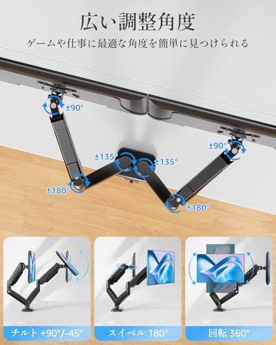 MOUNTUP モニターアーム デュアル 液晶ディスプレイアーム 2画面 13?32インチ対応 耐荷重2?8kg クランプ グロメット式 VESA対応 75x75mm 100×100mm ケーブル収納t d151ea41