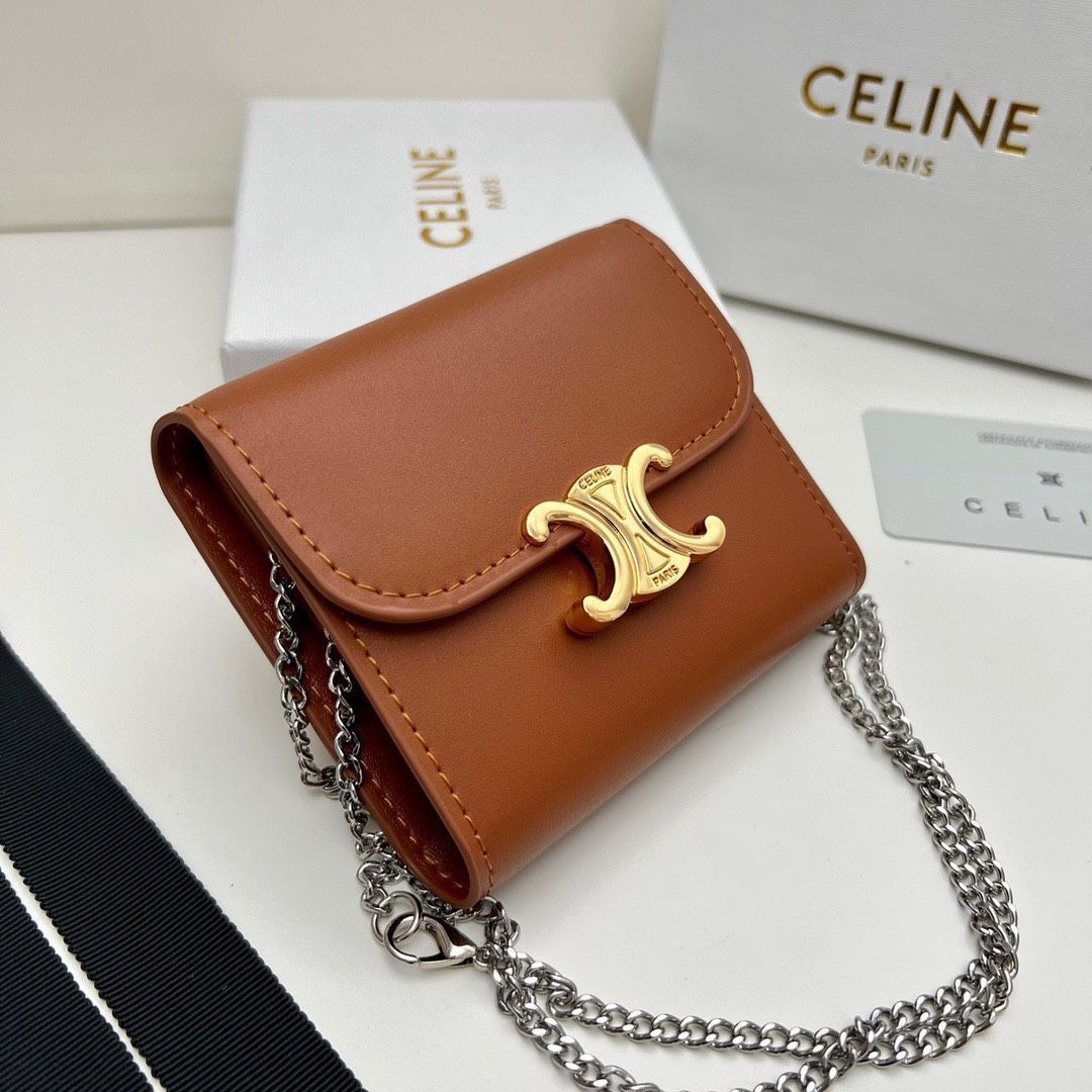 【本日限定】?Celine トリオンフ チェーンウォレット 10783 ? 高級本革＆チェーン付き！マルチ使い可能[本日特価|新品未使用品]-MM輸入