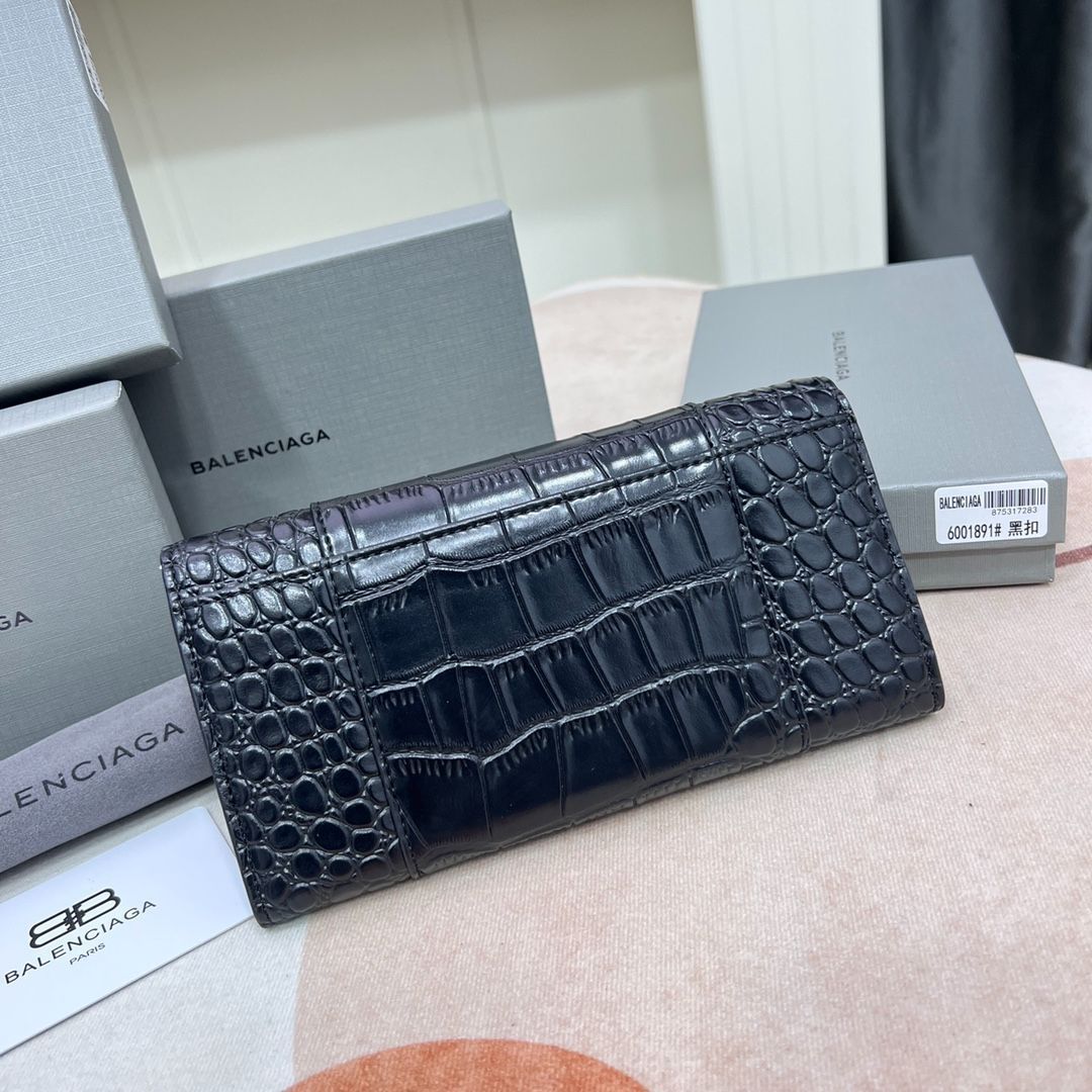 【今日特価】Balenciaga ラージウォレット, クロコダイルエンボス加工, ブラック, 大容量で実用的なデザイン！[本日特価|新品未使用品]