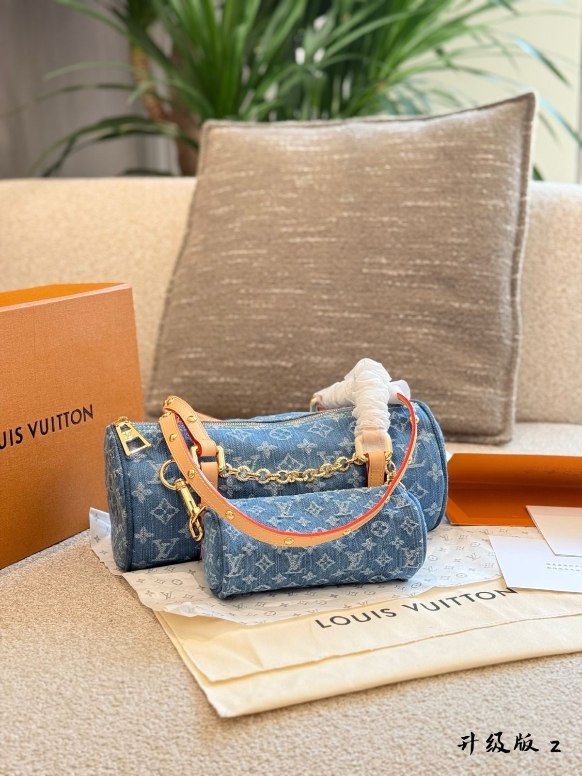 【今日特価】LV 24SS Denim Monogram Papillon 子母バッグ シングルショルダー-WTO輸入1
