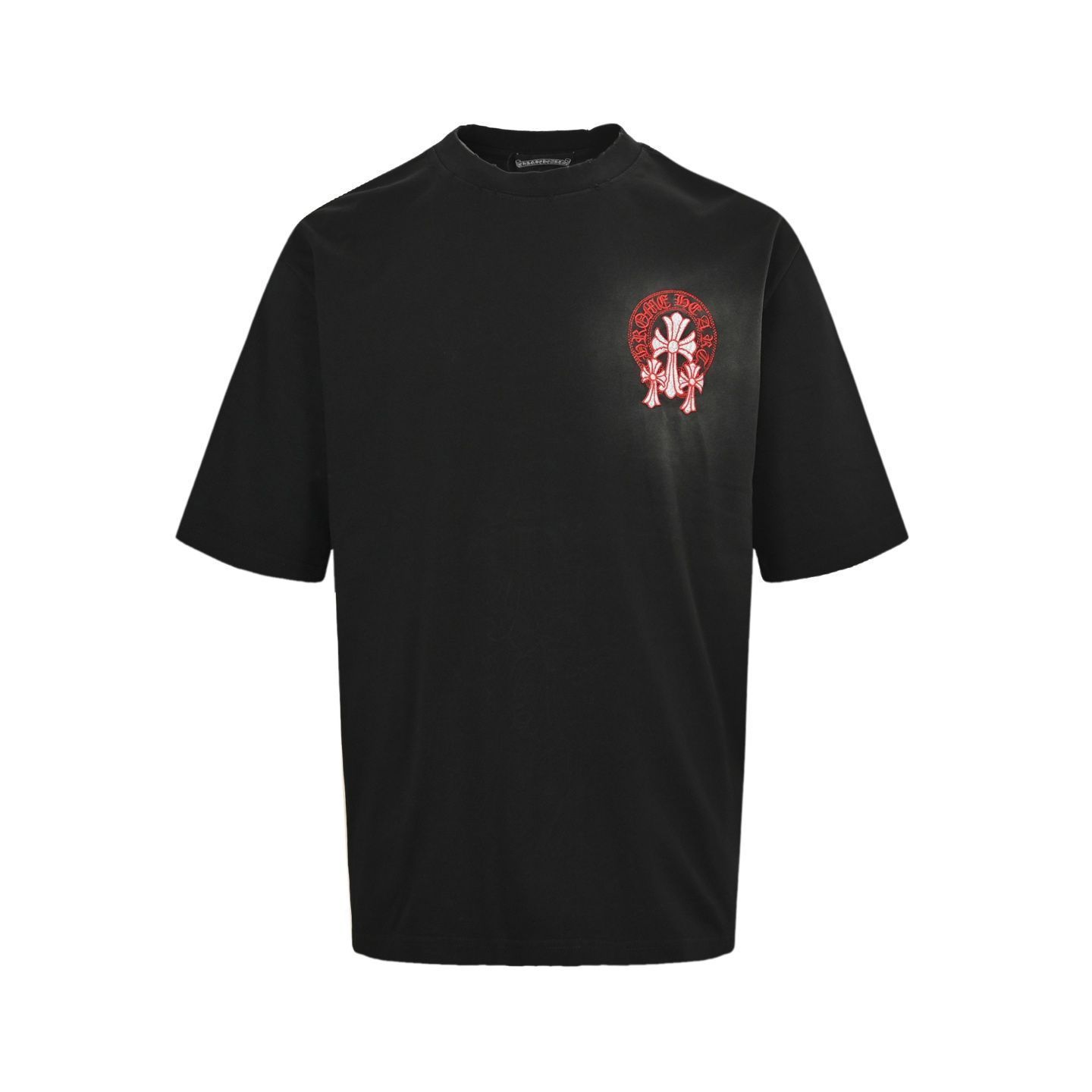 【今日特価】Chrome Hearts 赤ロゴ十字架テープ刺繍水洗 T シャツ