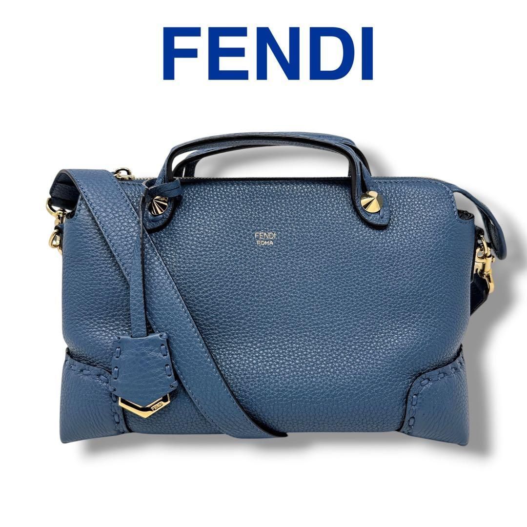 フェンディ ハンドバッグ バイザウェイ ミディアム セレリア ブルー 青 レザー Fendi 8BL146 シボ レディース ブランド 美品 ゴールド金具 外ポケット：なし ローマンレザー ショルダーバッグ 肩掛け 斜め掛け カバン 女性用 イタリア製