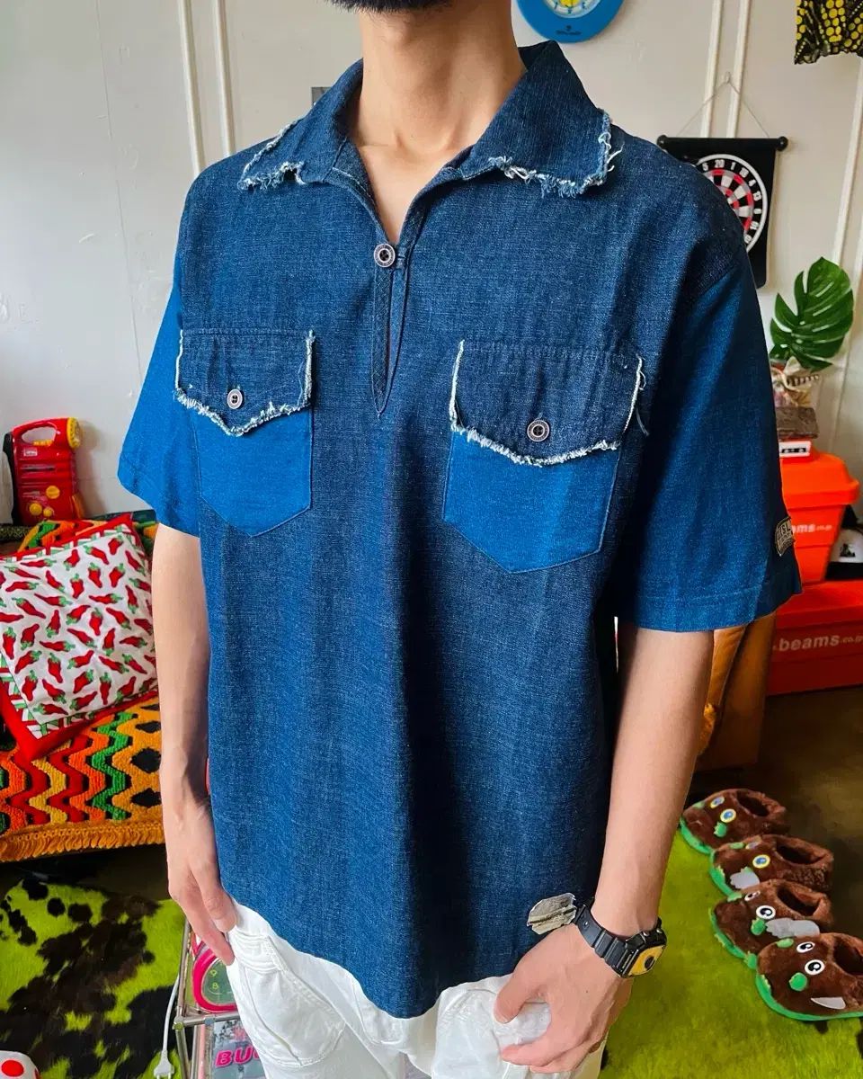 1980s QUIKSILVER(クイックシルバー) ヴィンテージ Indigo デニム 半袖 トップス