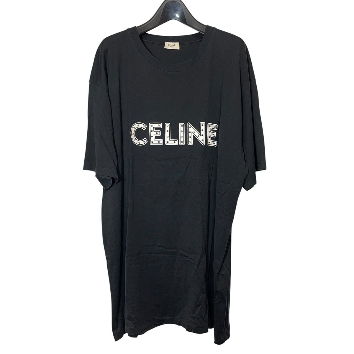 CELINE ブラック Tシャツ オーバーサイズ 美品 中古】CELINE セリーヌ スタッズロゴTシャツ 黒 2X687501F サイズ:XXL