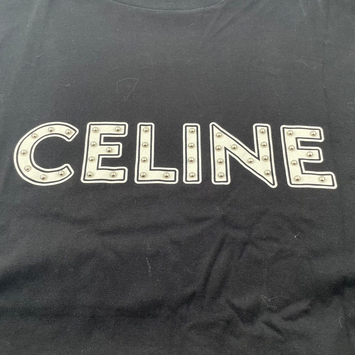 中古】CELINE セリーヌ スタッズロゴTシャツ 黒 2X687501F サイズ:XXL