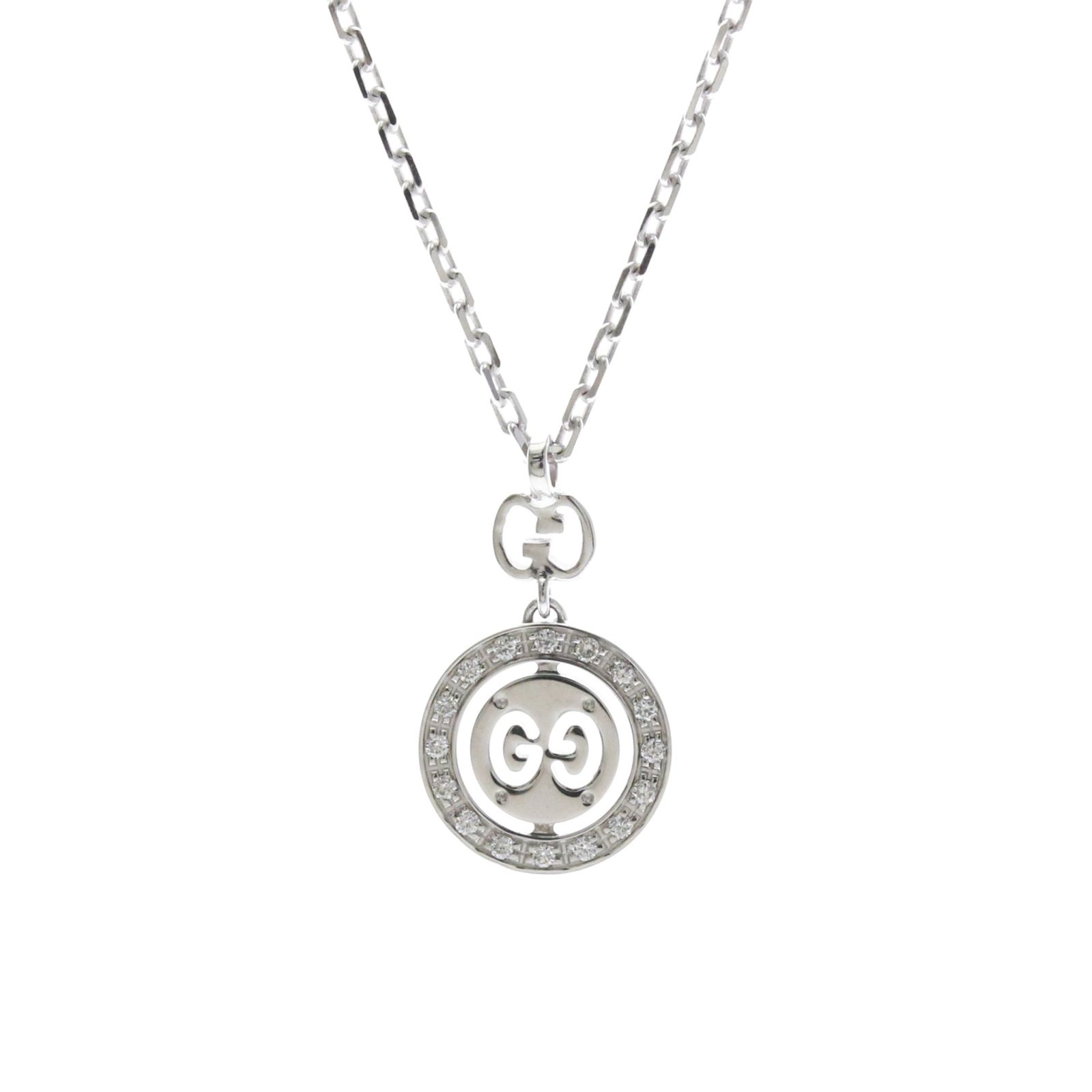 グッチ(Gucci) K18ホワイトゴールド(K18WG) ダイヤモンド メンズ,レディース ファッション ネックレス (シルバー) アイコンネックレス ダイヤモンド