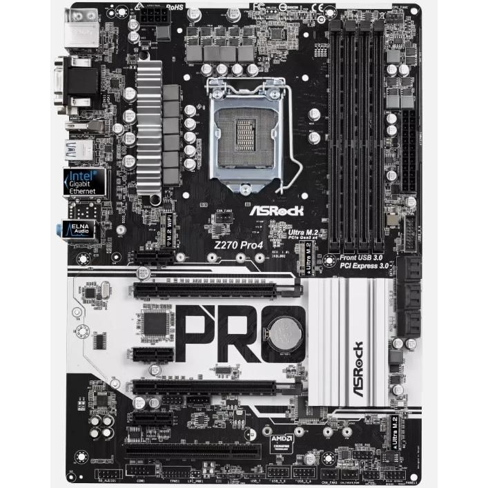 ASRock Z270 Pro4 Intel Z270 LGA1151 DDR4-3733 64GB M.2 SATA3.0 Intel Gigabit LAN HDMI