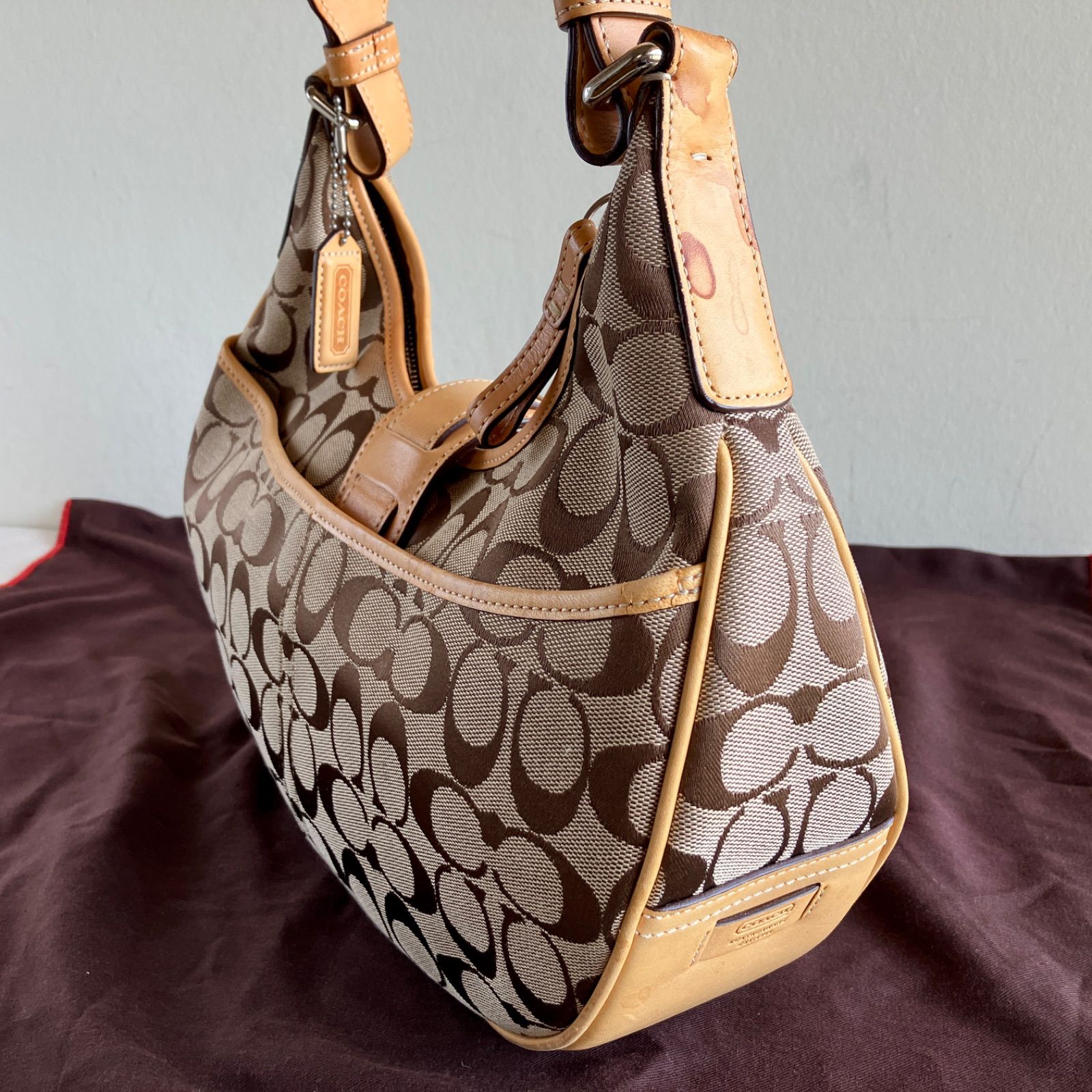 Vintage Coach Soho Signature Khaki Canvas Buckle Hobo Shoulder Bag Y2K