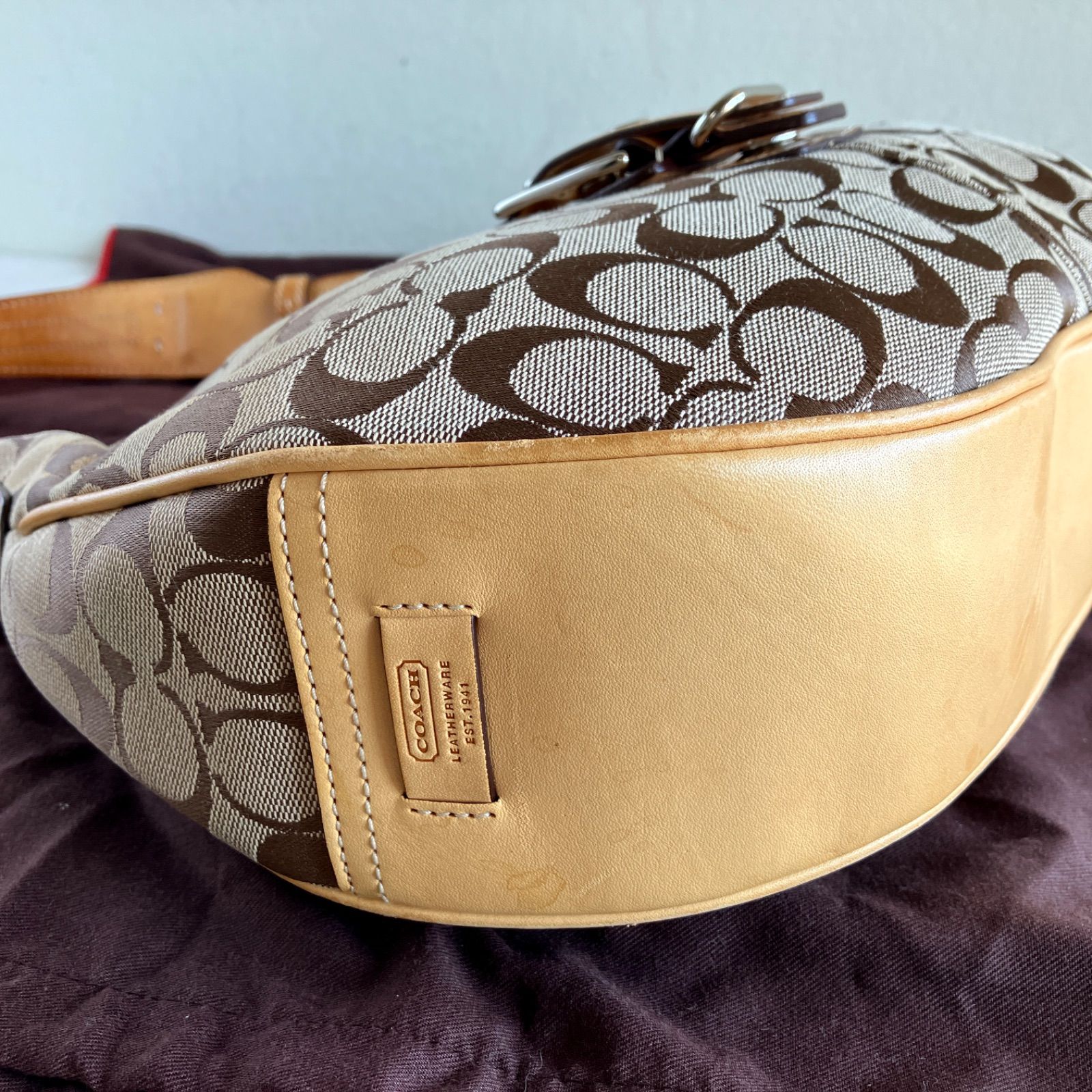 Vintage Coach Soho Signature Khaki Canvas Buckle Hobo Shoulder Bag Y2K