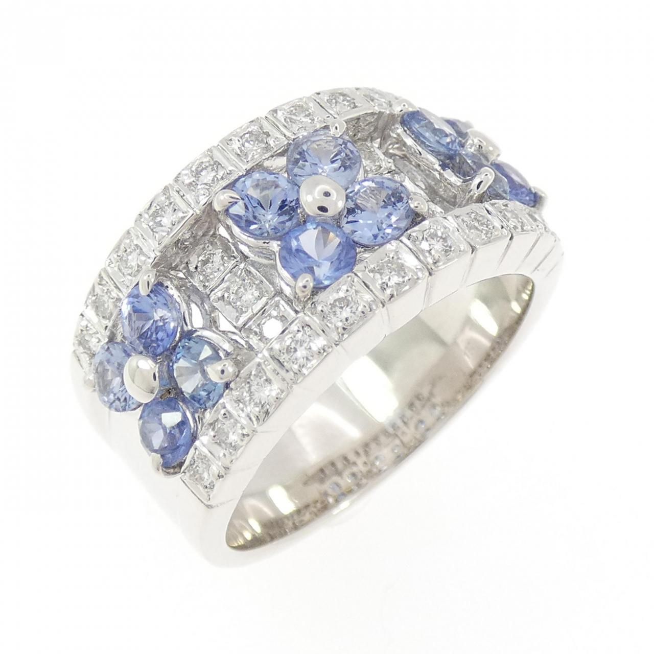 750WG フラワー サファイヤ リング 1.41CT