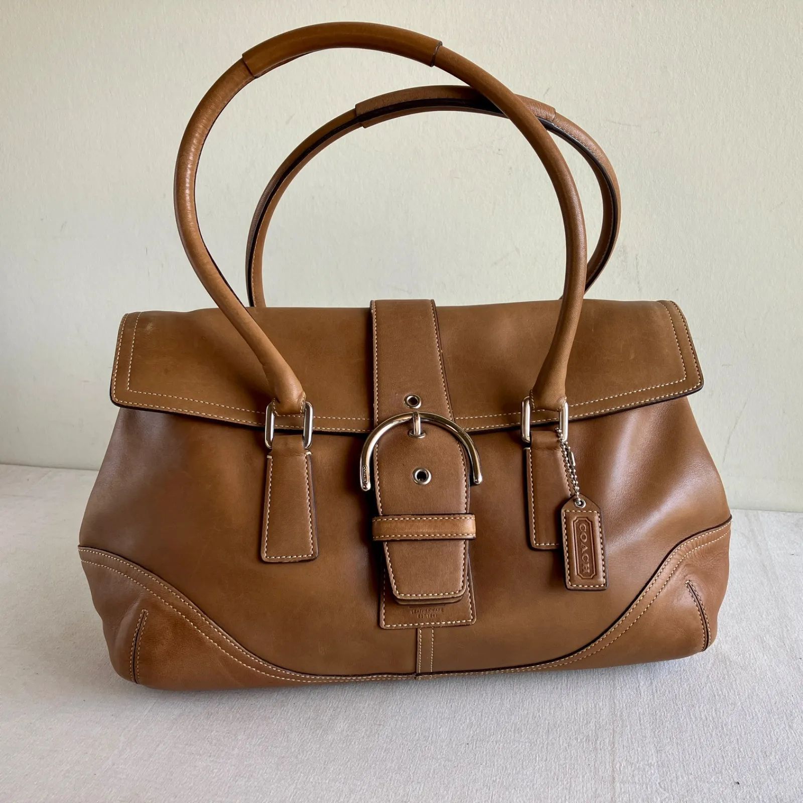 Vintage Coach Soho Tobacco Brown Leather Flap Satchel Top Handle Shoulder Bag Y2K