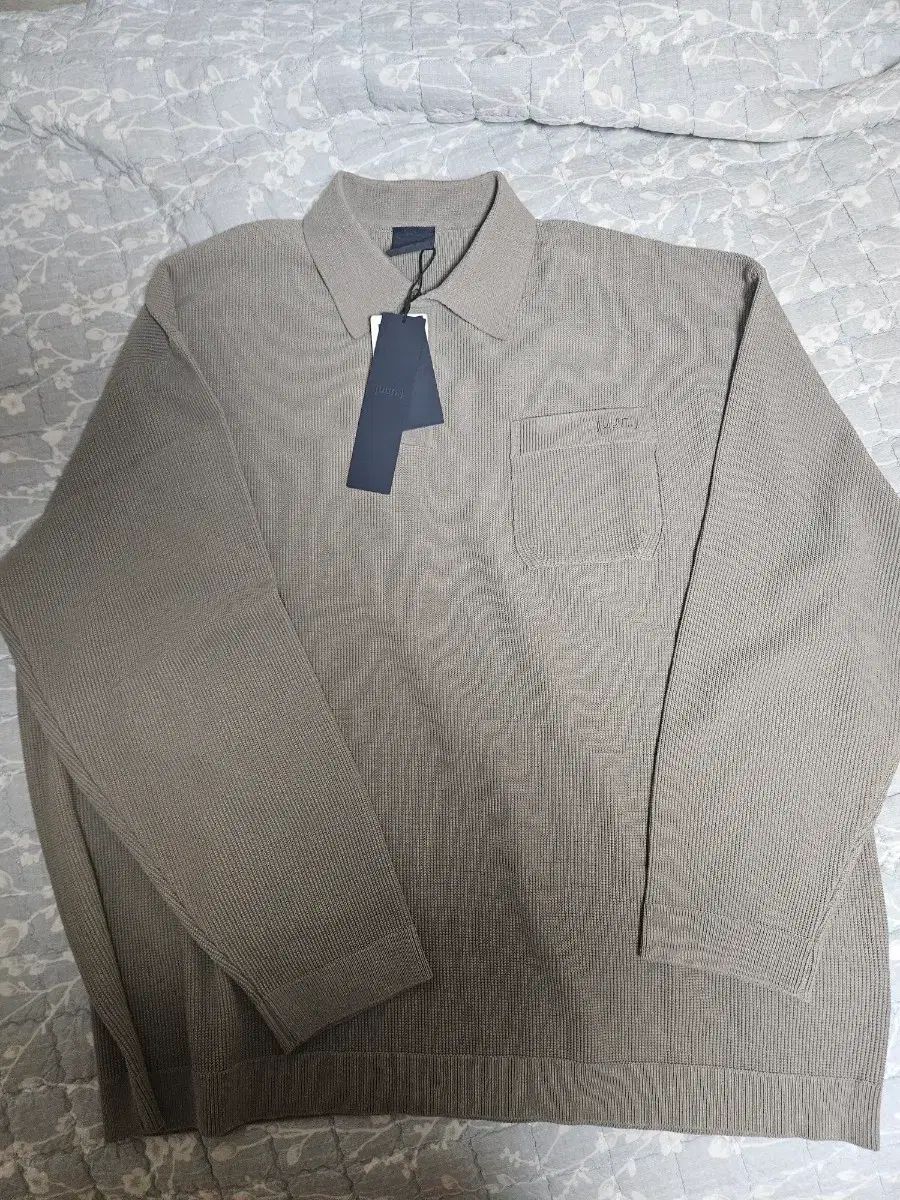 ジュンジェイ Tシャツカラー ワッフル ニット ロングスリーブ L カーキ 新品