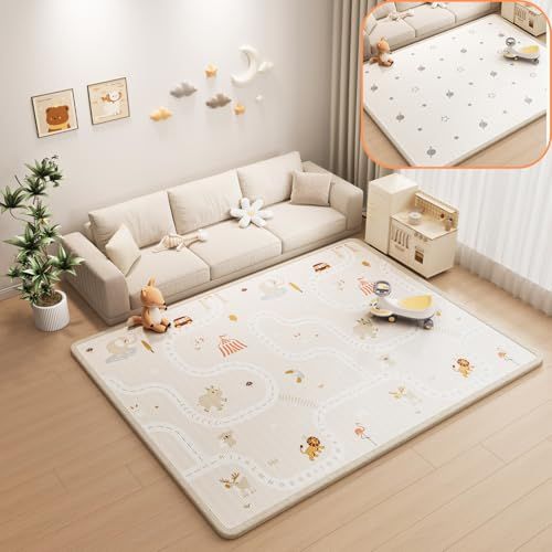 【厚み2cmのふかふか】 DIYELL プレイマット 180×200 ベビーマット シームレス マット リバーシブル 赤ちゃん 厚手 2cm キッズ 柔らか 防音 防水 防汚 床暖房対応 滑り止め 【日本企業】 (C, 180cm×200cm e2432078