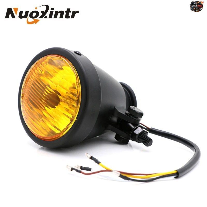 NUOXINTR ブラックメタル オートバイヘッドライトランプ ハーレー スズキ カフェレーサー チョッパー用ユニバーサル