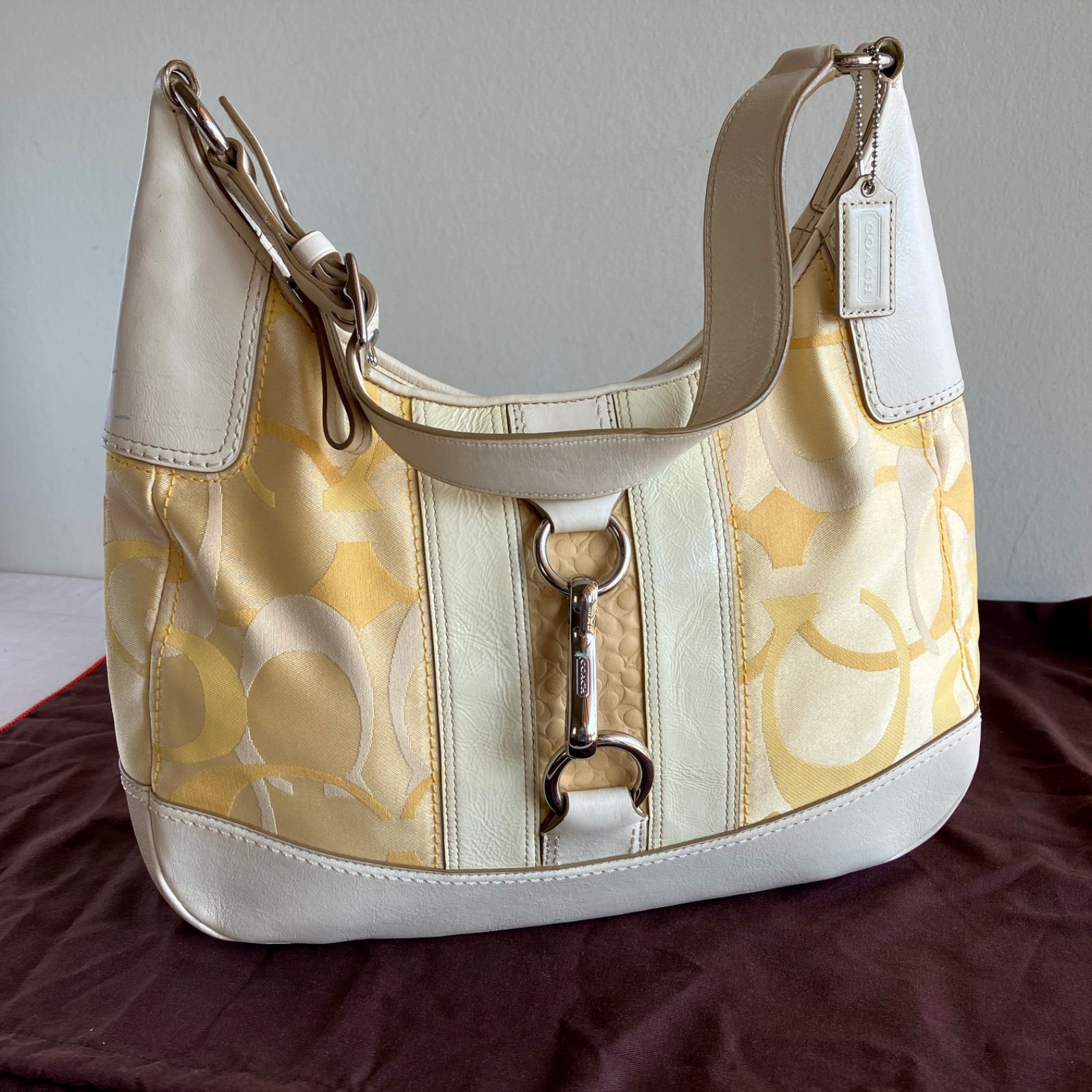Vintage Coach Hampton Signature Yellow Canvas Hobo Shoulder Bag 
