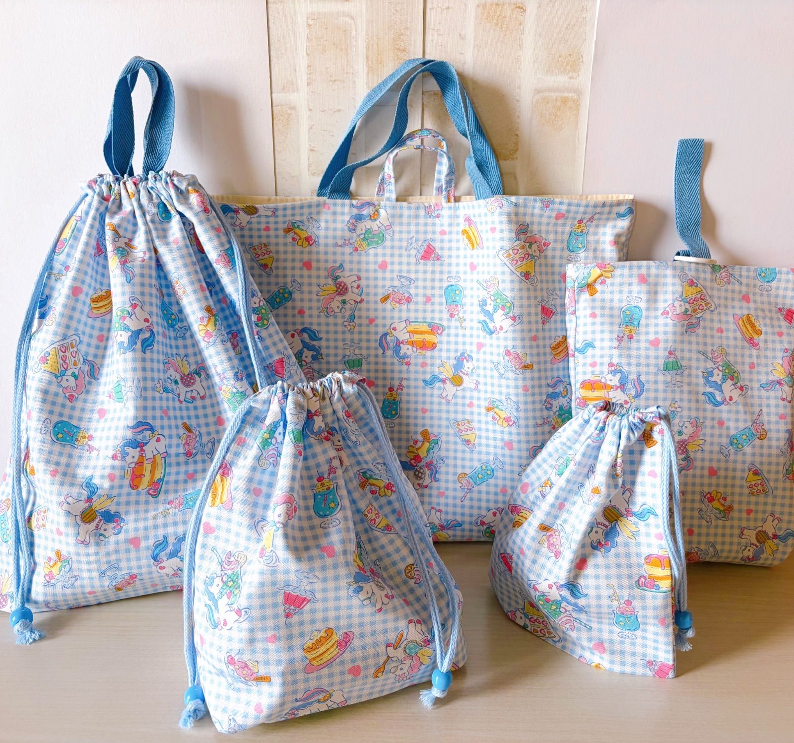 匿名配送】ハンドメイド 入園入学5点セットNO.298 ユニコーン柄 匿名