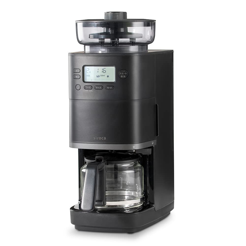 【新品】シロカ コーン式 全自動 コーヒーメーカー カフェばこPRO [ガラスサーバー/豆・粉対応/豆・水計量不要/ミル機能/挽き目無段階調節可能/最大6杯/タイマー予約機能/マグカップ直接抽出/デカフェコース搭載] SC-C251(K) ブラック