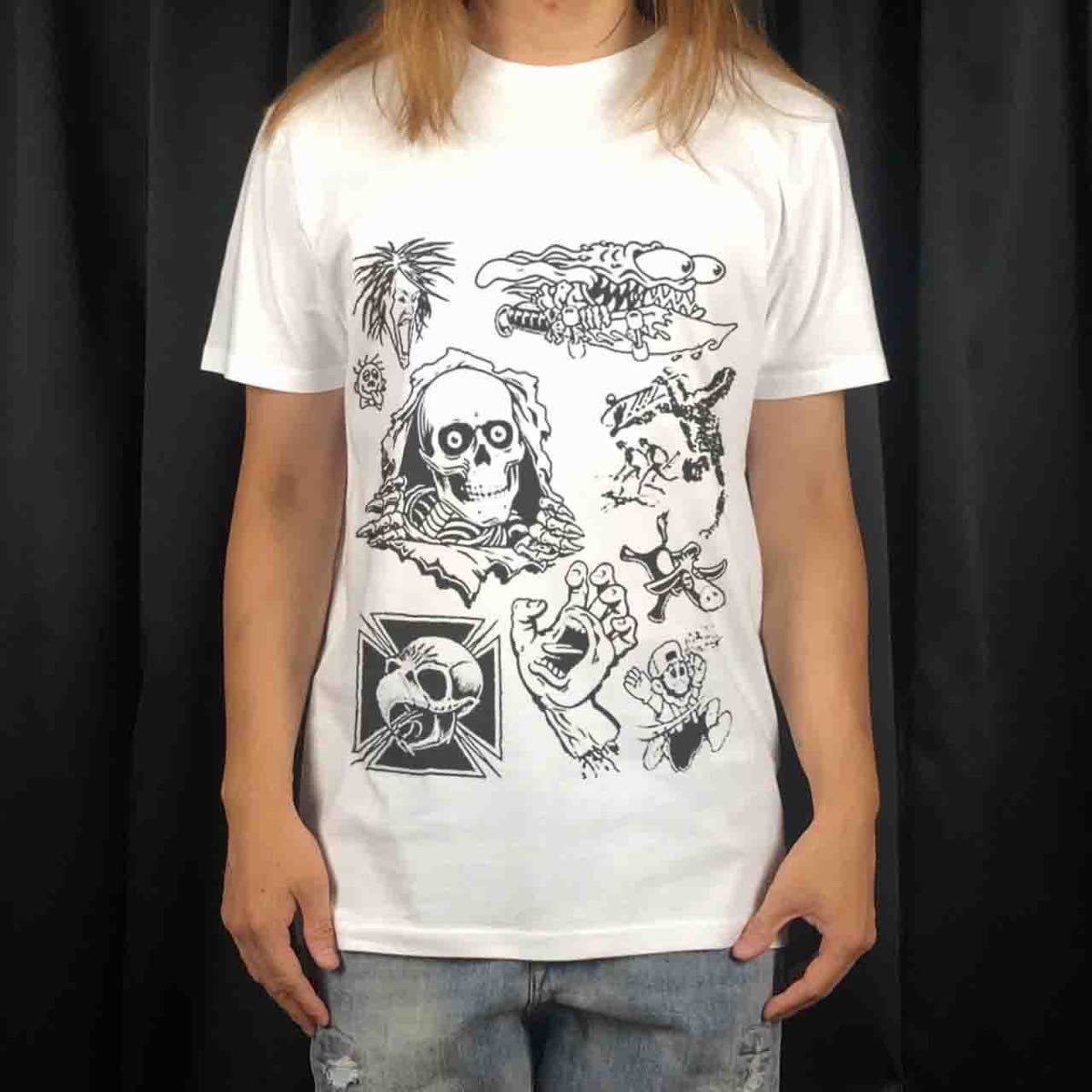 オリジナル Tシャツ ビッグ プリント ストリート スケーター ドクロ スクリーミング ハンド Tシャツ S M L XL タイト ジャスト 大きい ビッグ オーバーサイズ メンズ レディース ユニセックス ピンククリーム