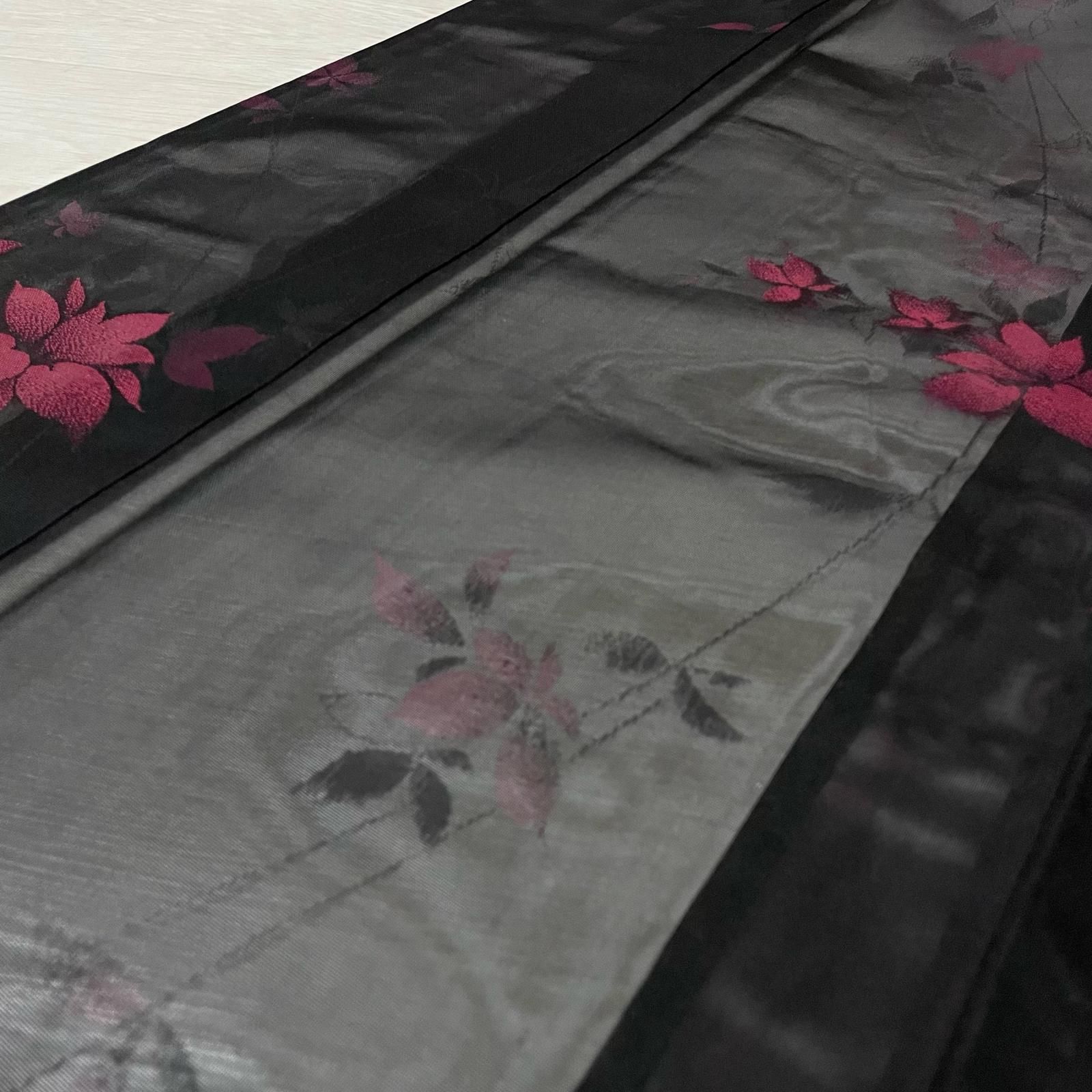 夏着物 夏お召 鮮やかな花模様 着物 正絹 X-3799