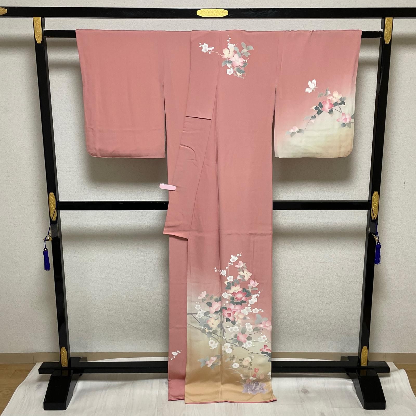 作家物 友禅付下げ 裄66.5 トールサイズ 枝振りの花模様 美しい染め