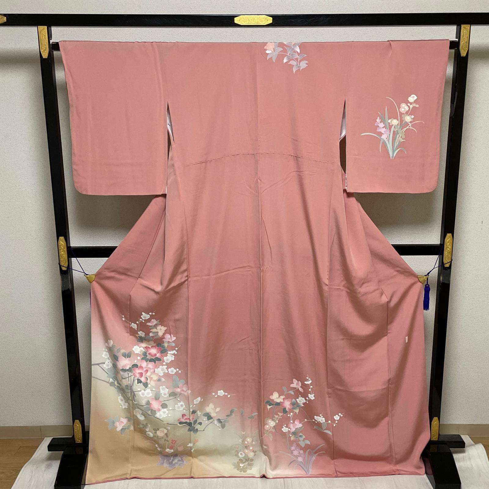 作家物 友禅付下げ 裄66.5 トールサイズ 枝振りの花模様 美しい染め