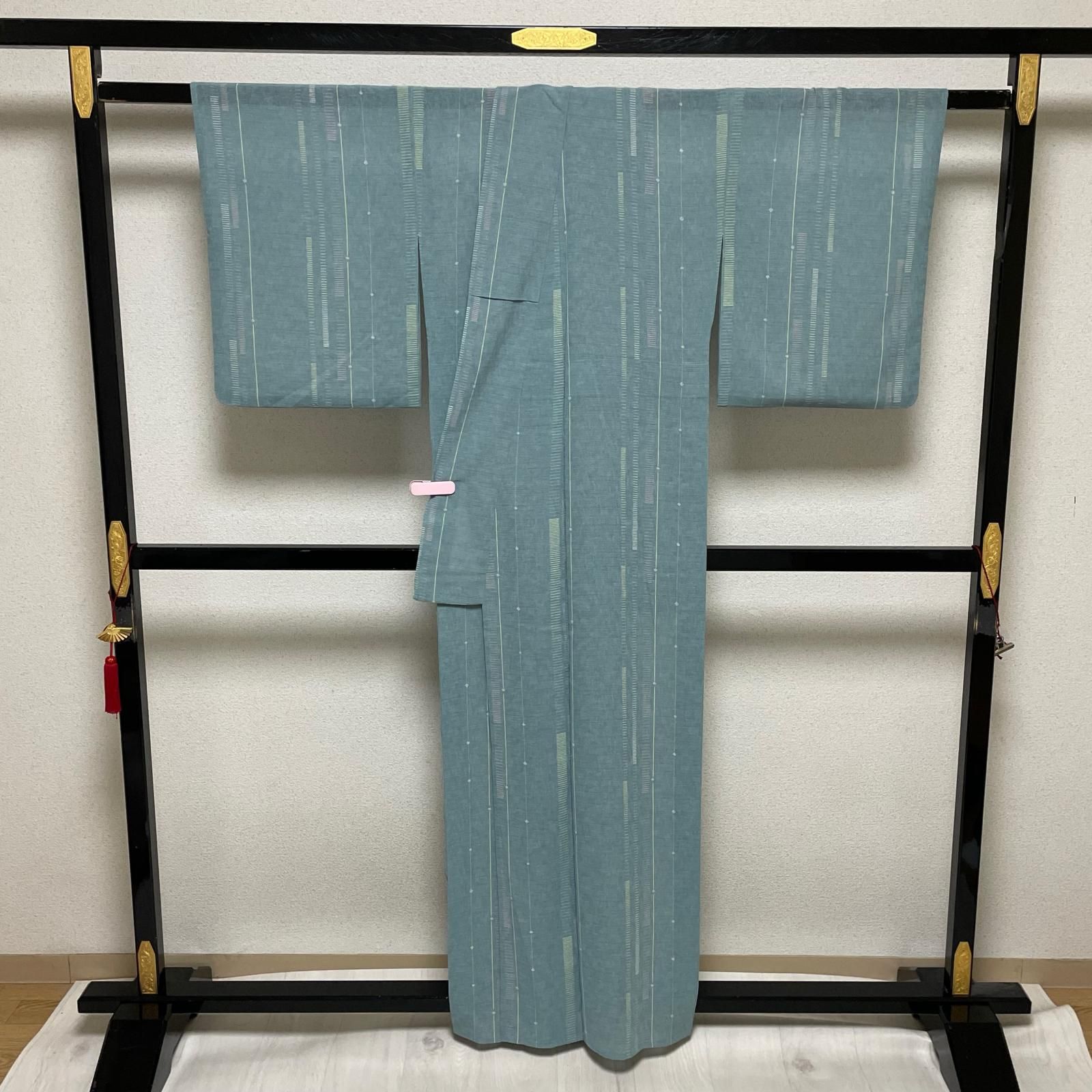 夏着物 紗紬 裄66 縞の可愛い染め 着物 正絹 X-3194 - メルカリ