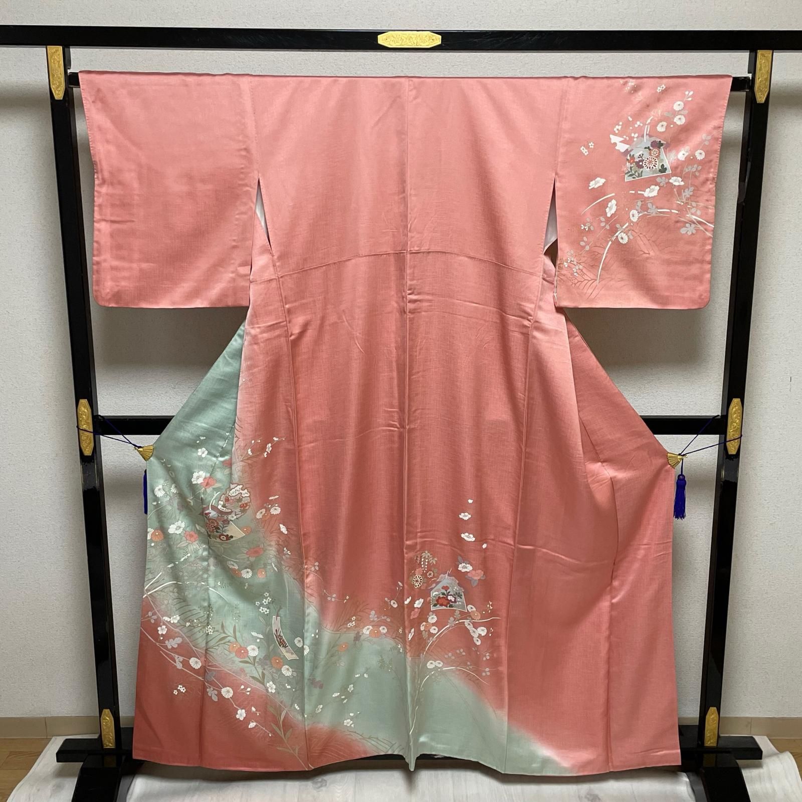 付下げ 雪輪 美しい花模様 着物 正絹 X-3714