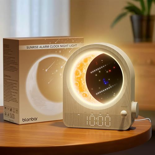 【新品】blonbar 目覚まし時計 光 目覚ましライト LED置き時計 スヌーズ機能付き ホワイトノイズ & 多機能ナイトライト（間接照明/タイマー/授乳灯）メモリー機能搭載 重睡者・子供向け 出産祝いギフト AC電源接続式