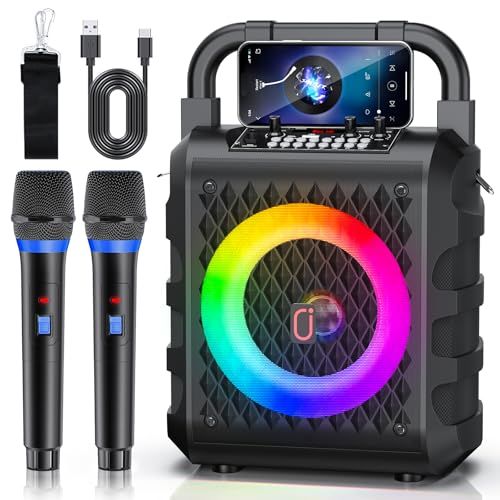 【新品】スピーカーセット JYX カラオケセット 家庭用 拡声器 ワイヤレスマイク ２本 Bluetooth 5.1 小型 PAセット 小型 カラオケマシン ポータブルスピーカー SDカード USB AUX Android 対応 ホームパーテ ba2c691b