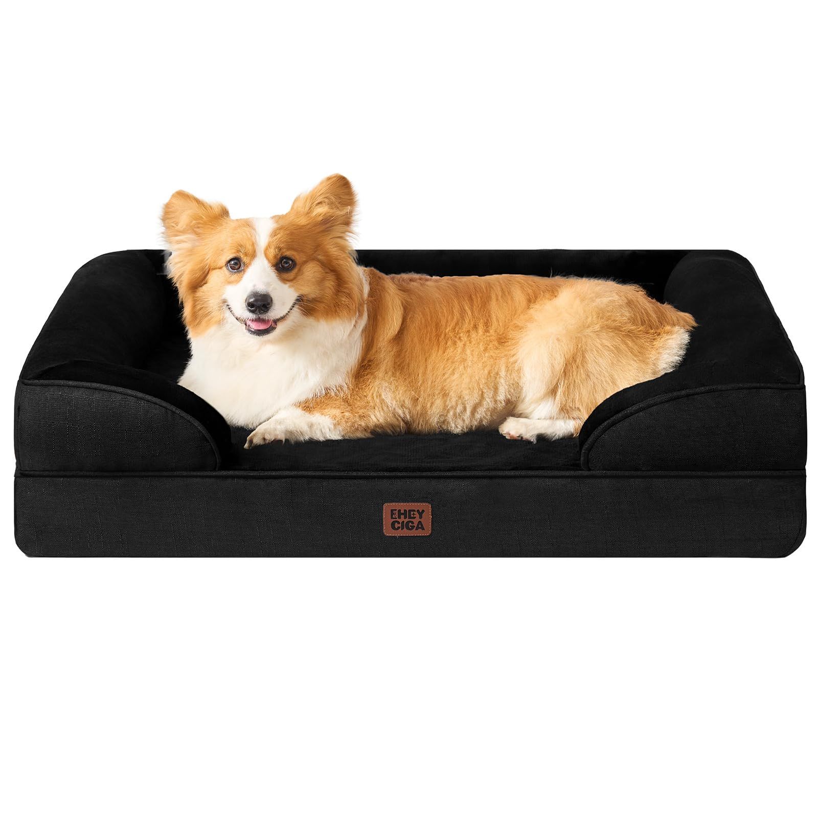 新品 EHEYCIGA 犬 ベッド ペットベッド 防水 猫 ベッド 洗える 犬用 クッション 高反発 取り外せるカバー 滑り止め オールシーズン 中型犬 大型犬(89x56x16.5cm，ブラック)