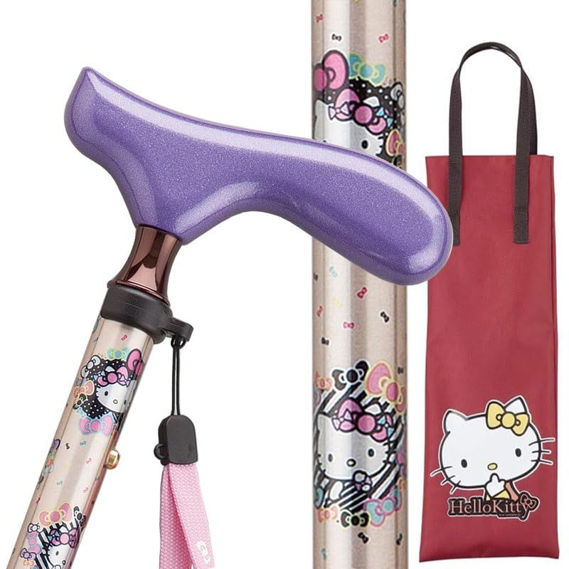 新品 杖 キティちゃん おしゃれ 女性用 軽量 ゴールド ハローキティの袋とセット おりたたみ 折り畳み オシャレ ステッキ レディース アルミ製 杖の使い方説明書つき
