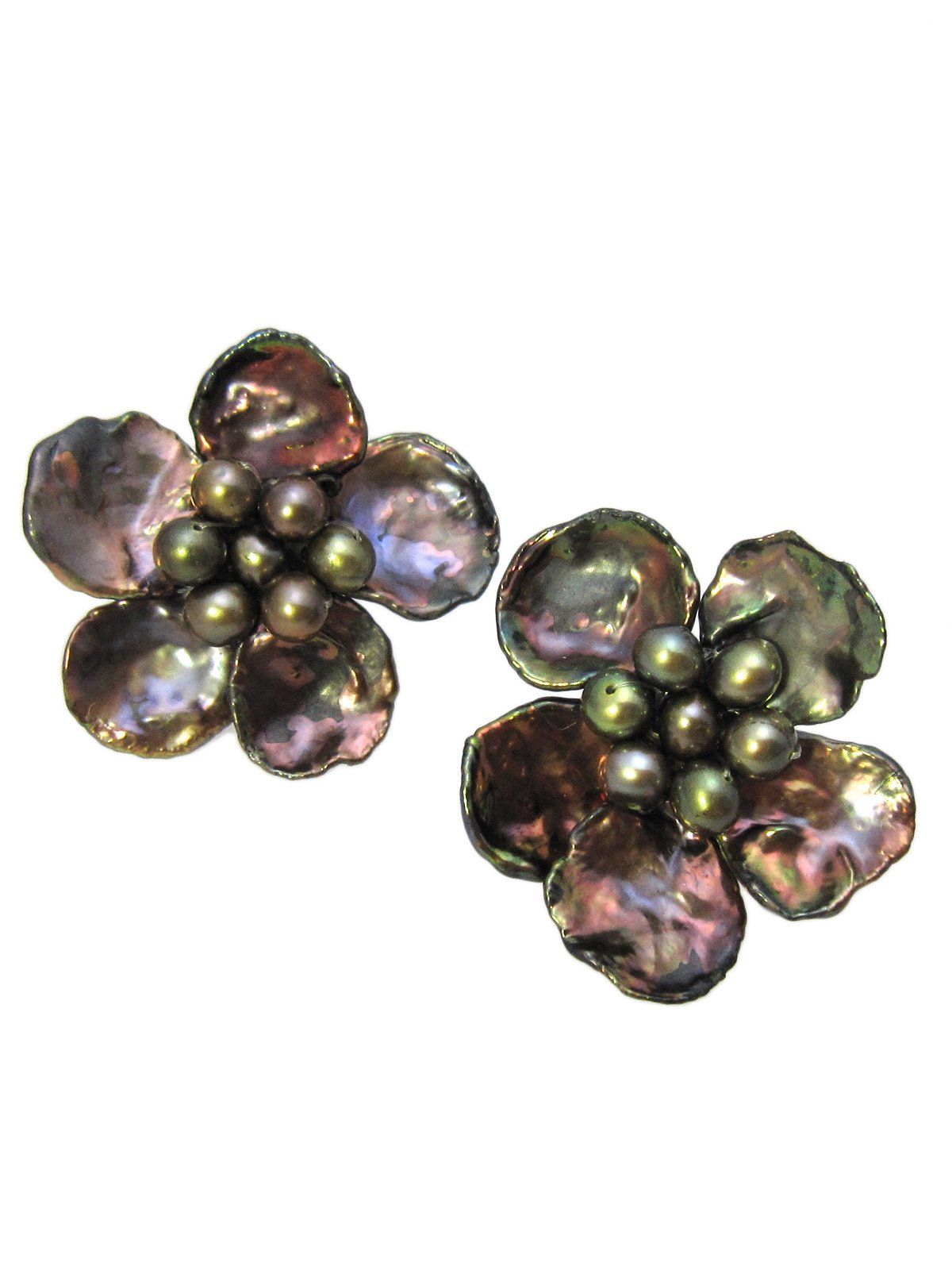 新品 [Cherry] Cherry Freshwater Pearl Black Flower Earrings Natural Stone Power Stone AC264