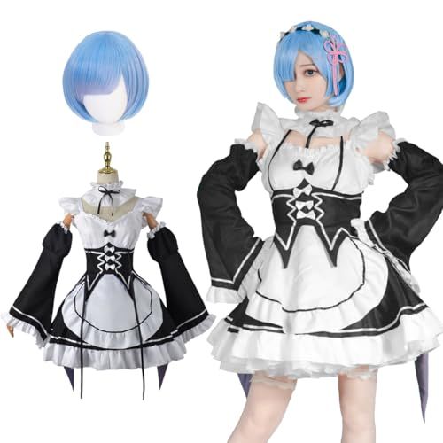 [NIUKACOS] レム ラム コスプレ ウィッグ付き Re:０から始まる異世界生活 コスプレ衣装 アニメ リゼロ コスチューム メイド服 大人用 ハロウィン 仮装 撮影会 イベント/ 59335a97