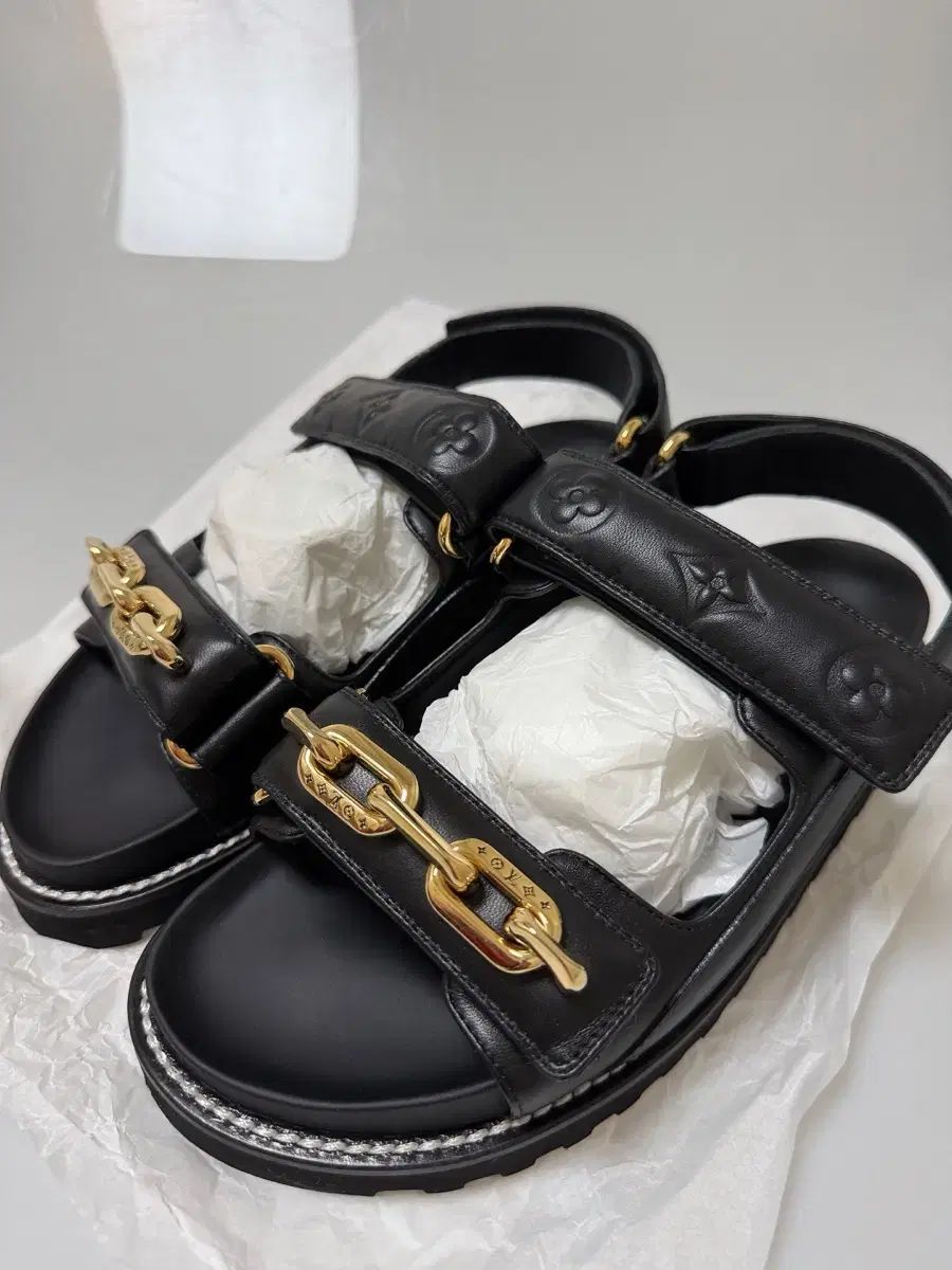 (正規品)Louis Vuitton ルイヴィトン チェーン バックル サンダル ブラック