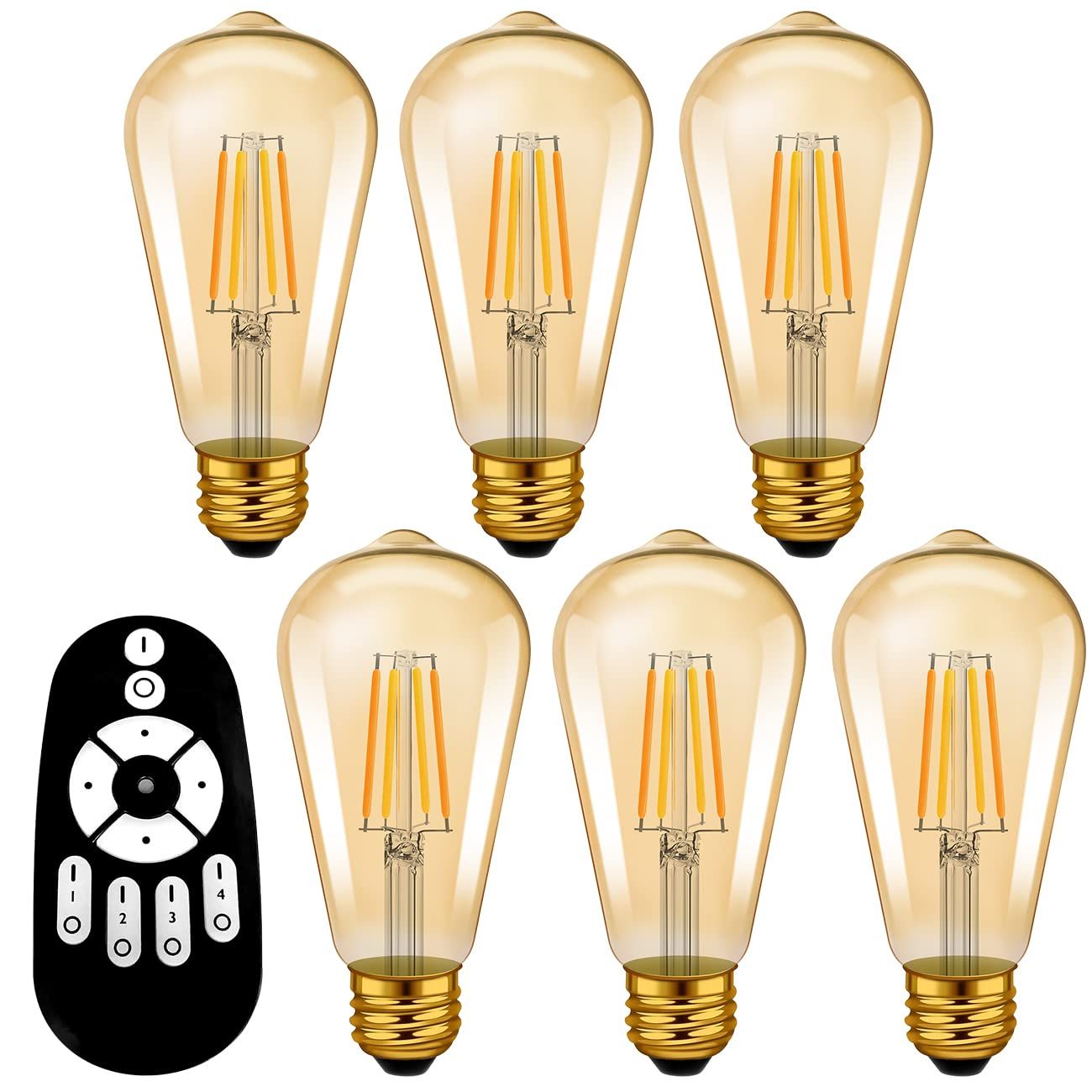新品 ANWIO フィラメント電球 LED電球 エジソン電球 600LM 60W形相当 E26口金 リモコン付き 6個セット 茶色 無段階調光 常夜灯 広配光タイプ LEDランプ リモコン遠隔操作 消費電力6W 天井照明 省エネ 雰囲気