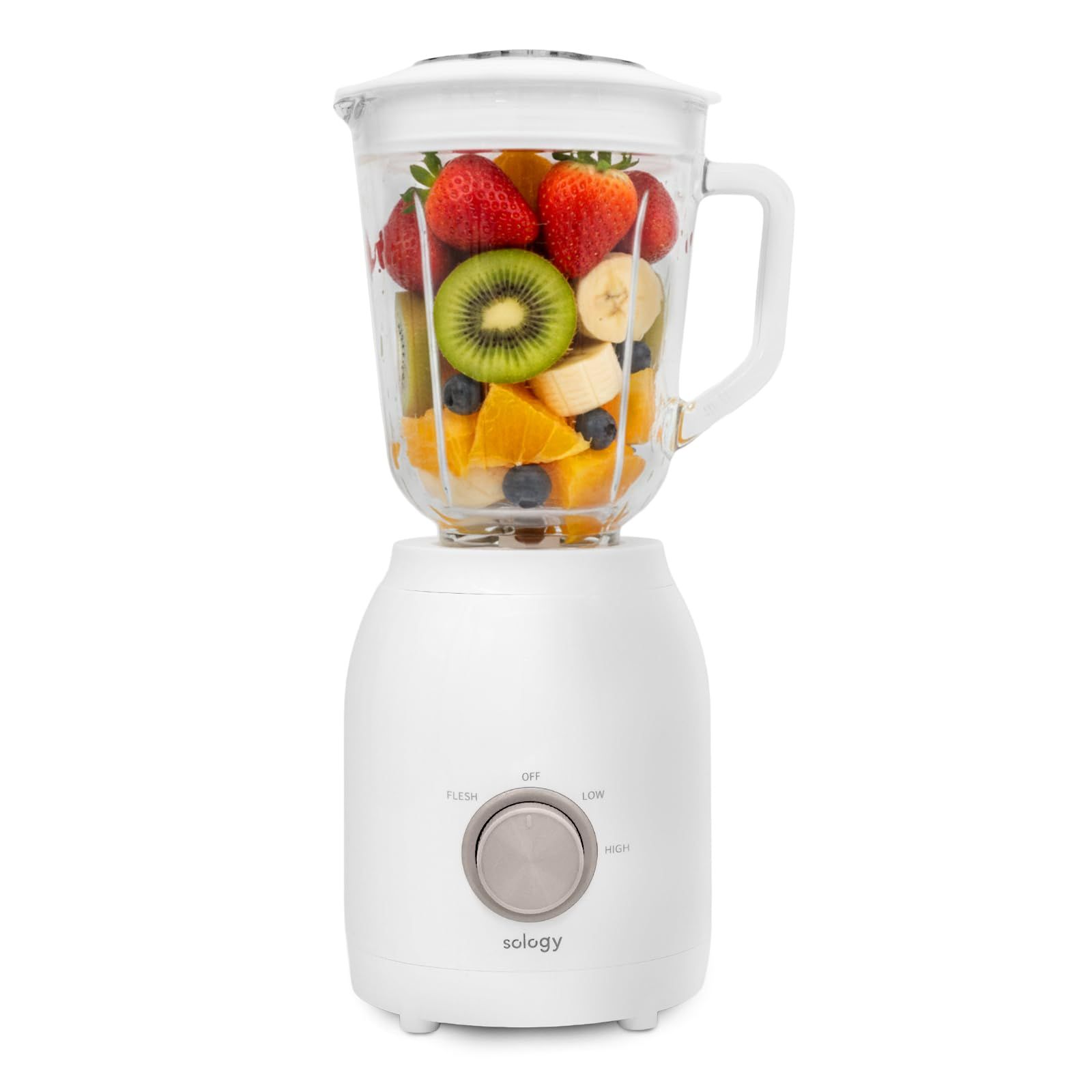 【新品】sology(ソロジー) ミキサー 氷も砕ける チタンコート ハイパワー 大容量 800ml ガラスボトル ジューサー スムージー フローズンドリンク シェイク ホワイト