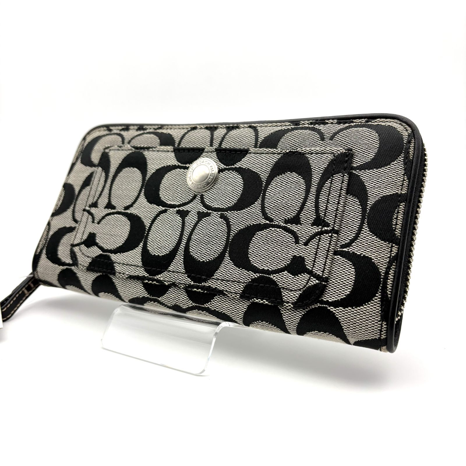 【 未使用 】COACH　コーチ　シグネチャー ジャカードキャンバス　ラウンドファスナー長財布　グレー　アウトレット